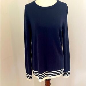 Boden Wool Blend Sweater – Medium, Navy with Cream Stripe Detail – NWT